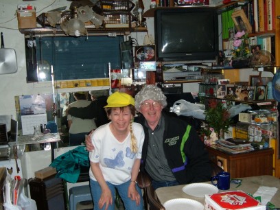 Glenn and Faith wearing wigs